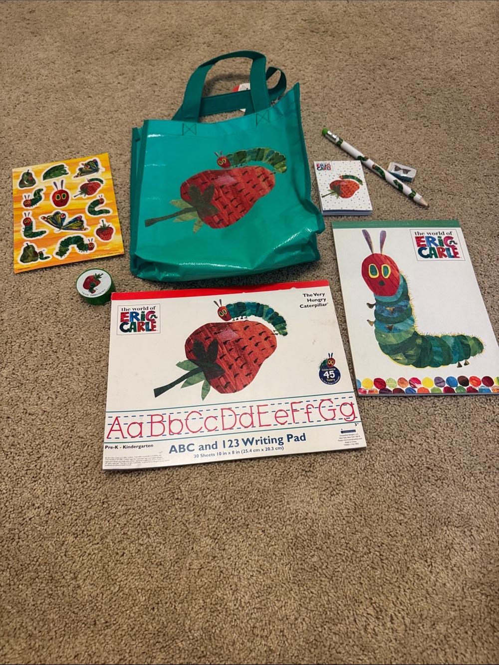 Eric Carle Teal Reusable Tote Bag with Matching Stationery Set